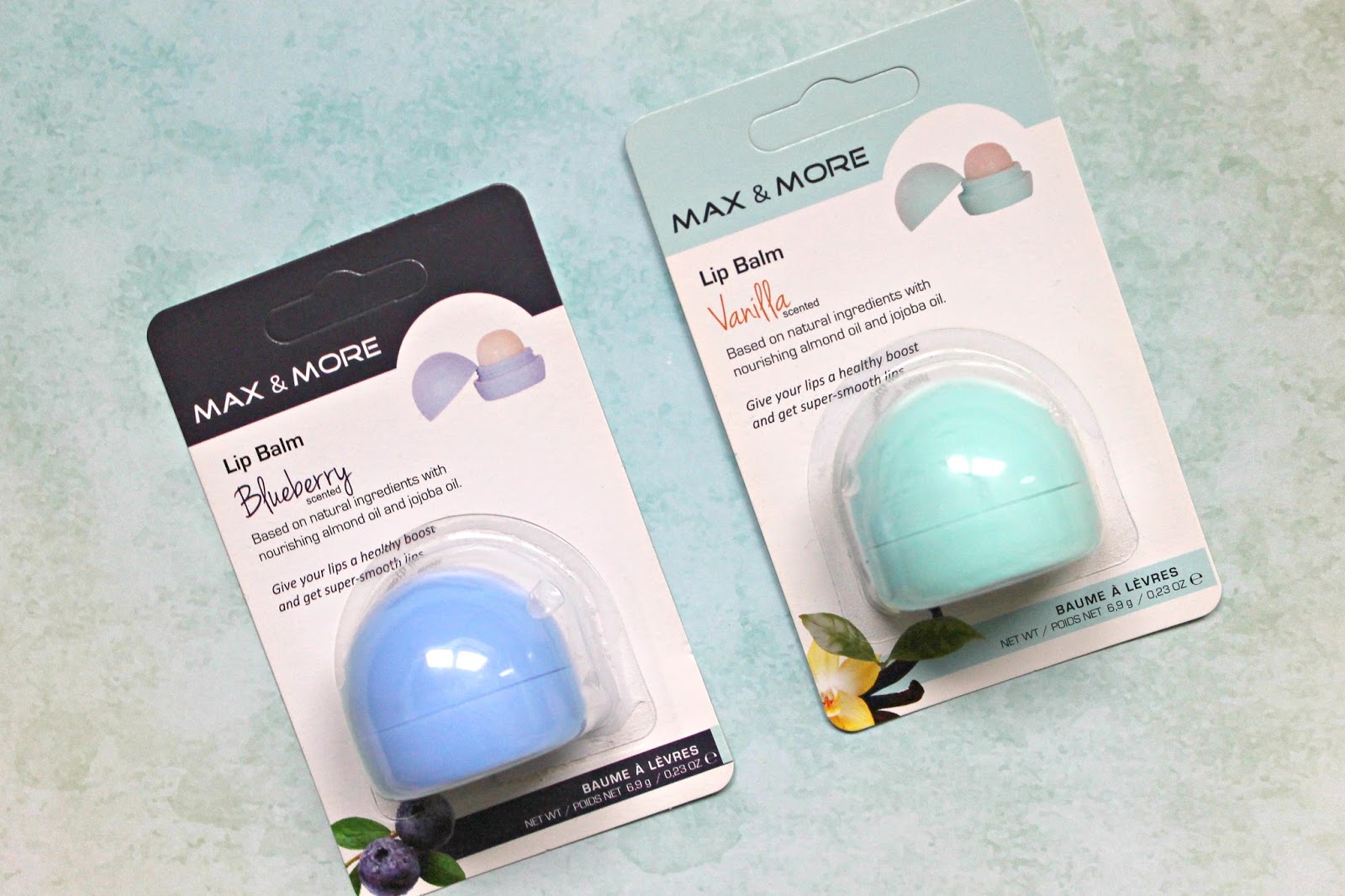 review max & more lipbalm blueberry vanilla eos dupes